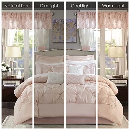 Madison Park Essentials Room in a Bag Faux Silk Comforter Set-Luxe Diamond Tufting All Season Bedding, Matching Curtains, Decorative Pillows, Cal King(104"x92"), Blush 24 Piece (MPE10-811)
