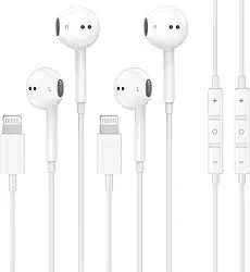 Pacote com 2 fones de ouvido com fio para iPhone com microfone integrado e controle de volume, fones de ouvido com redução de Nosie compatíveis com iPhone 14 13 12 11 Pro Max XS XR X 8 7, compatível