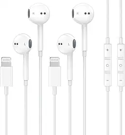 Pacote com 2 fones de ouvido com fio para iPhone com microfone integrado e controle de volume, fones de ouvido com redução de Nosie compatíveis com iPhone 14 13 12 11 Pro Max XS XR X 8 7, compatível