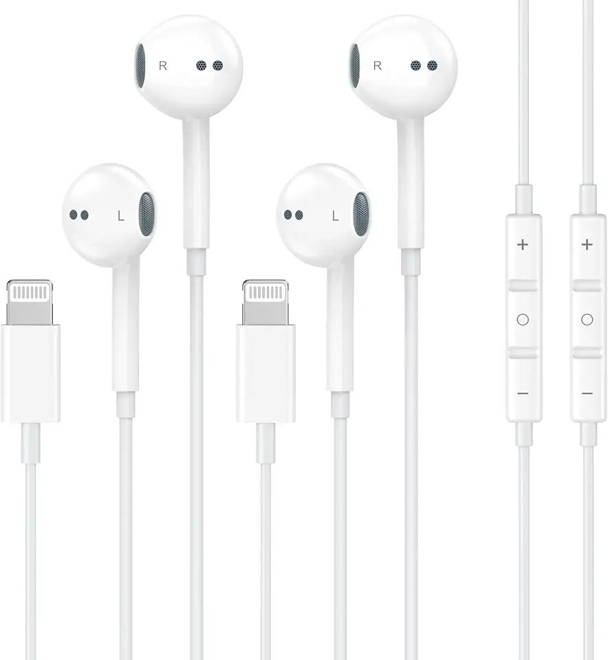 Pacote com 2 fones de ouvido com fio para iPhone com microfone integrado e controle de volume, fones de ouvido com redução de Nosie compatíveis com iPhone 14 13 12 11 Pro Max XS XR X 8 7, compatível