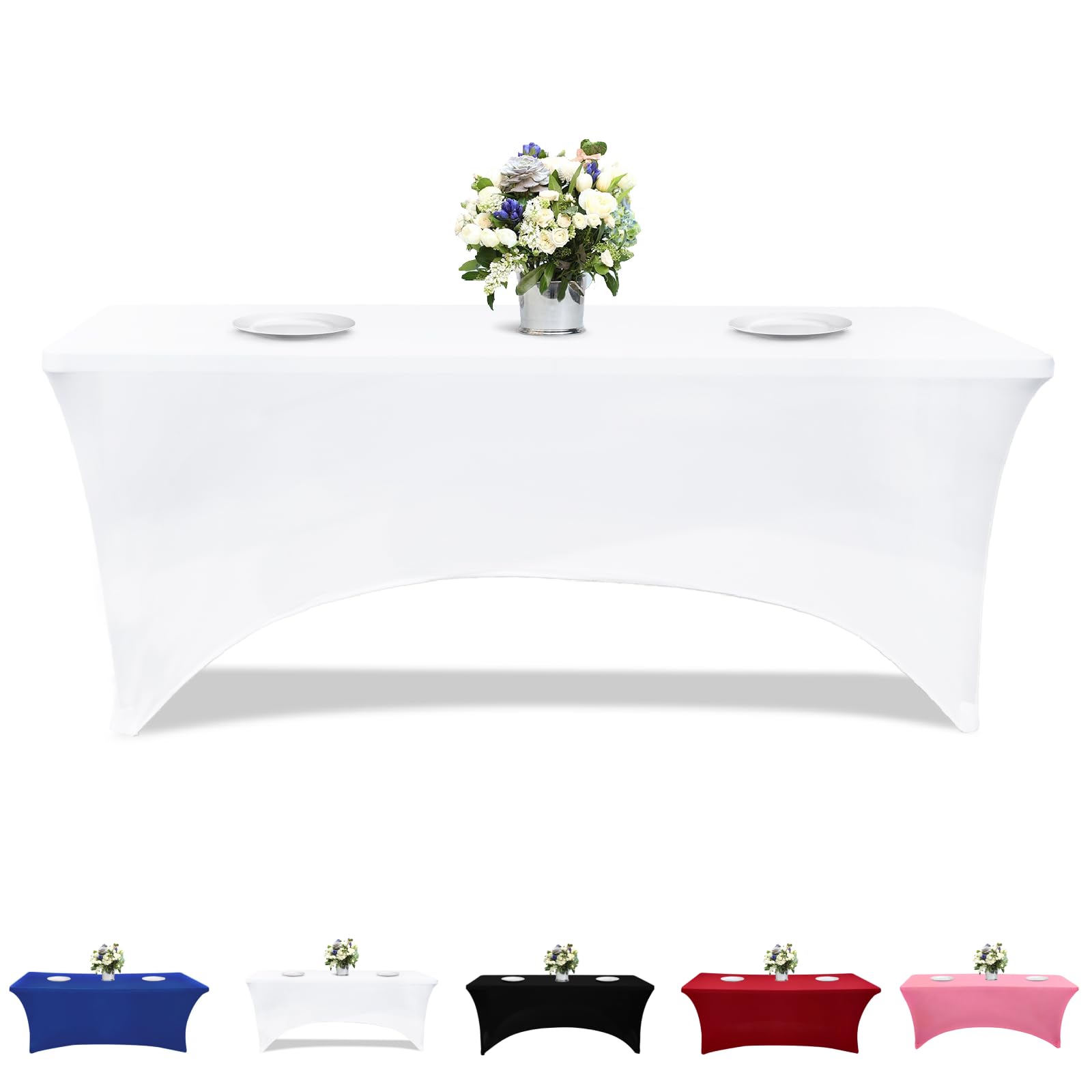 6ft table cloth, White Spandex Tablecloth Tight, Fitted, Washable and Wrinkle Resistant Stretch Rectangular Patio Table Cover for Event, Wedding, Banquet & Parties. (1PCS)