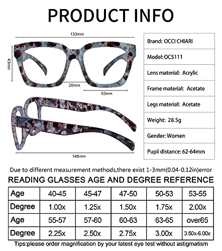 Occi Chiari Womens Reading Glasses 2.0 Fashion Reader 200(1.0 1.5 2.0 2.5 3.0 3.5 1.25 1.50 1.75 2.25 2.75 4.0 5.0 6.0) #TOP4