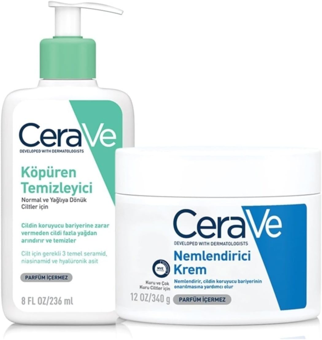 CeraVe Yüz ve Vücut Bakım Seti, Köpüren Temizleyici 236 ml + Nemlendirici Krem 340 gr