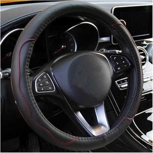 Image of KOOLEVER Car Steering Wheel Cover, Universal Steering Wheel Cover, 37-38cm/14.5-15inch, Anti-slip Carbon Microfiber, Breathable Car Accessory Steering Wheel Protector Cover (Black)
