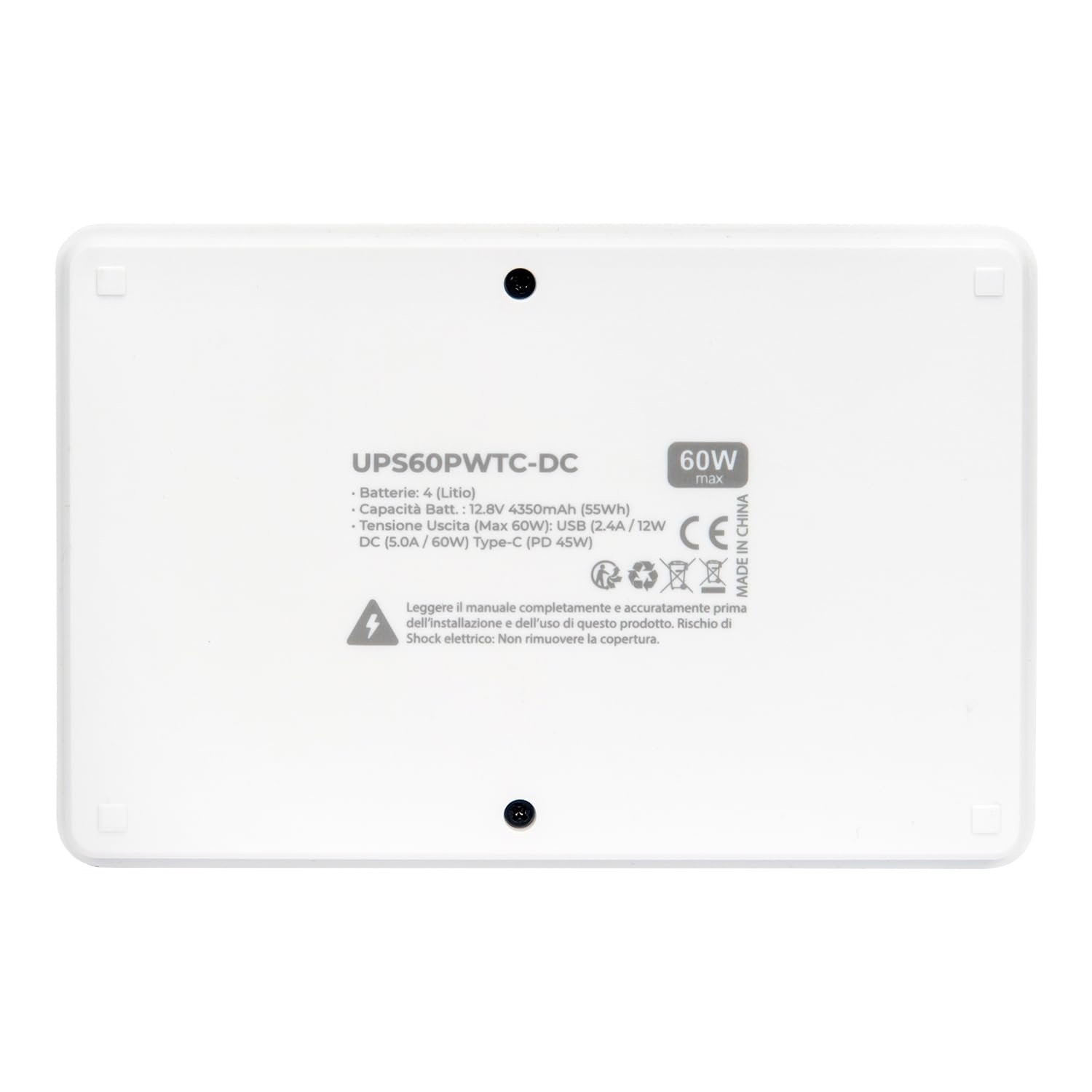 VulTech UPS60PWTC-DC Mini UPS 4350mAh 60W Gruppo di Continuità Portatile per Router Modem Telecamera Power Bank USB 2.4A Type-C PD/QC3 45W DC 12V, bianco