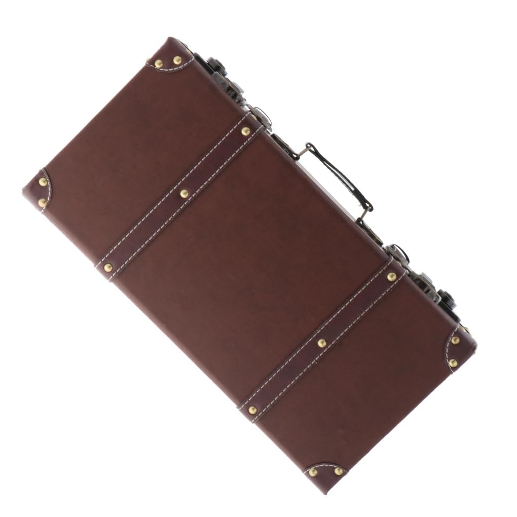 Zambuph Retro Wood Leather Suitcase Decorative Storage Box Home Decor Organizer Travel Luggage, brown