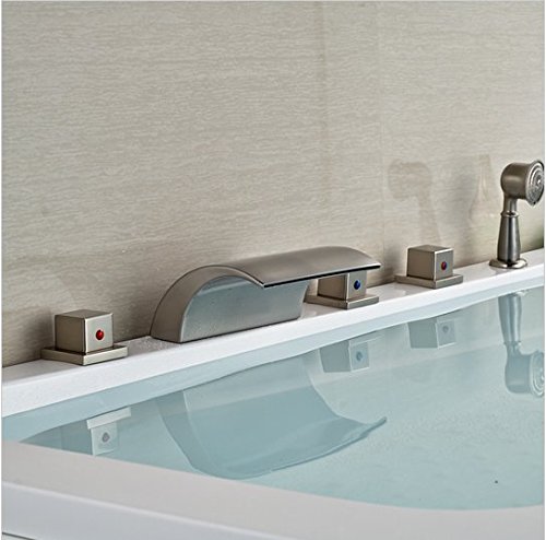 Robinet cascade baignoire nickel brossé anti-trace avec douchette spray