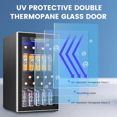 Image of Electactic Mini Fridge 130 Can Beverage Refrigerator Cooler, 3.1 Cu.Ft Drink Fridge for Soda Wine Beer, Adjustable Temperature Control for Home Office, Black