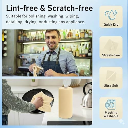 Image of Showstopper Microfiber Cleaning Cloth Roll, Reusable Tear Away Microfiber Towels,Washable, Ultra Absorbent, Rags Cleaning, Dishcloths, Cleaning Cloth for Car, Home or Kitchen. (Cream, 25cm X 25cm)