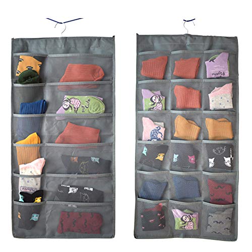 Renashed Durable Closet Underwear Organizer Dual-Sided Hanging for Bra Underwear, Tshirts, Underpants, Socks, Makeup and Sunglasses 30 Pocket Mesh Hanging Storage Gray
