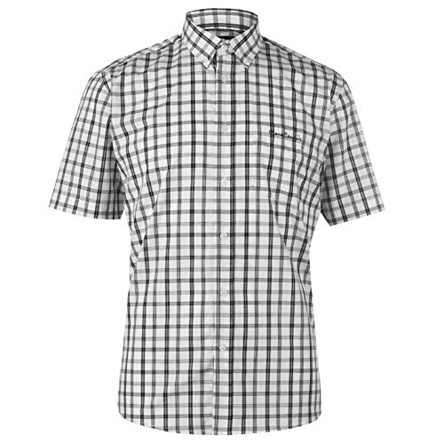 Pierre Cardin Mens C Short Sleeve Shirt Button Fastening Top Lightweight White/Blk Check XX Large