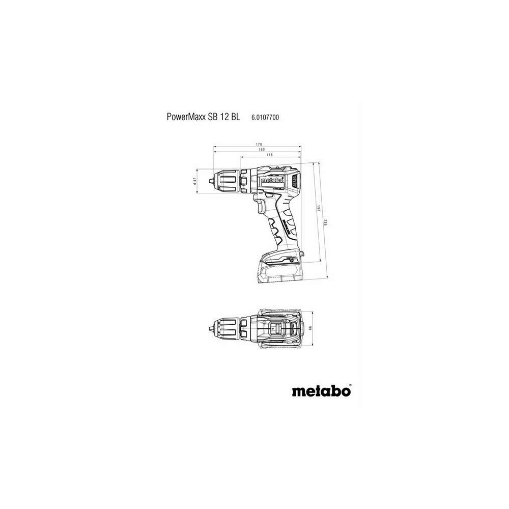 metabo 601077500 601077500-Taladro percutor sin bateria 12 V / 2X 2,0 Ah Li-Ion PowerMaxx SB 12 BL with maletín, Colore