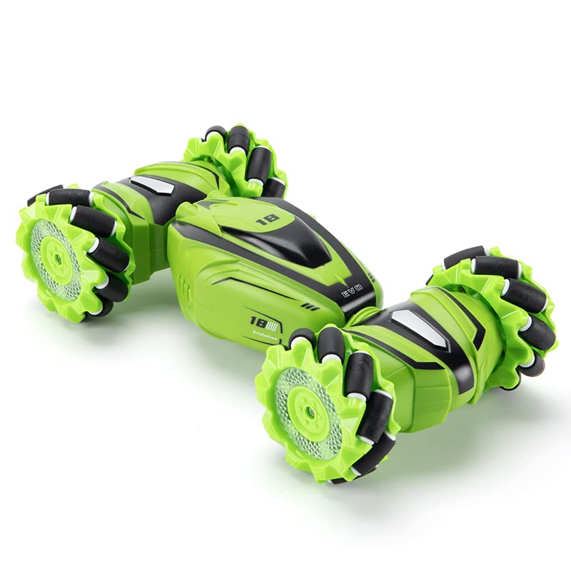 1?16 Cool Stunt Drift Car, Twist Car 4WD Gesture Sensing Remote Control RC Car Vehicle with Light Music Birthday Xmas Toy Gift, 2.4GHZ 4WD Double Sided Transform Vehicle. (Green)