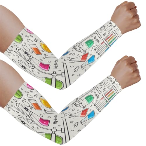 Eativisa Gardening Sleeves for Women Men Arm Sleeves Science Pattern Anti-Slip Defense Sun Protection Sleeves Breathable UV Cooling Farmer Sleeves Cover Arms for Sport Outdoor Running