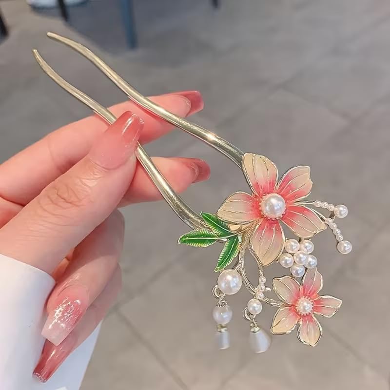 U Shaped French Twist Hair Pins with Shell Decoration – Durable Metal Hair Forks for Women,Bun Holders, Updo Styling Accessories for Thick & Fine Hair (Flower)