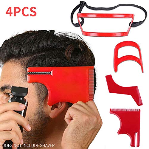 Haihuic 2/4 Piezas Cepillo Barbam,Plantilla Barba,Perfilador Barba,Recorta Barba,GuíA de Plantillas de Perilla,Herramientas de Peluquero,SimetríA,GuíA de Corte,para Los Hombres