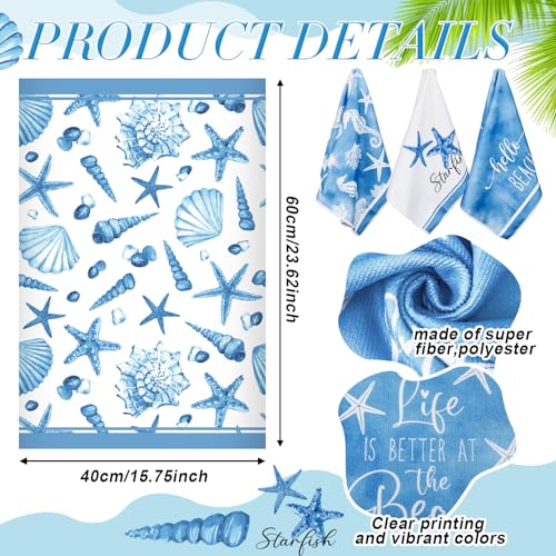 Oudain-Sets-of-6-Summer-Starfish-Shells-Kitchen-Towels-and-Dishcloths-Ocean-Dish-Towels-Kitchen-Hand-Towels-Kit-Novelty-Gifts-for-Beach-Party-Supplies Oudain Sets of 6 Summer Starfish Shells Kitchen Towels and Dishcloths Ocean Dish Towels Kitchen Hand Towels Kit Novelty Gifts for Beach Party Supplies