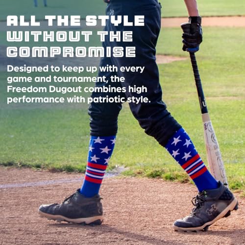 Image of TCK USA Made Over Knee Baseball Socks & Softball Socks Youth Boys, Girls, Adult - American Flag Patriotic Stars & Stripes