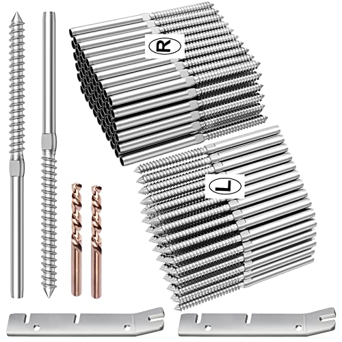 Image of BLIKA 120 Pack T316 Stainless Steel Right&Left Handed Thread Swage Lag Screws for Wood Posts of 1 /8 inch Deck Cable Railing Kit, 1 /8 inch Wire Railing Kit for Decks with Wrench, DIY Wood Baluster