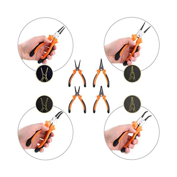 Glarks 4Pcs 7-Inch Snap Ring Pliers Set Heavy Duty Internal/External Circlip Pliers Kit with Straight/Bent Jaw for Ring Remover Retaining, with Leather Bag – Bild 6