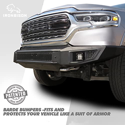 Image of IRONBISON Front Bumper For 2019-2024 RAM 1500 (Exclude Rebel & TRX Trim, 19-24 Classic and 20-22 Diesel models) RAM 1500 Bumper Guard with Fog Lights Can Add 30 inch LED Light Bar Fine Texture Black