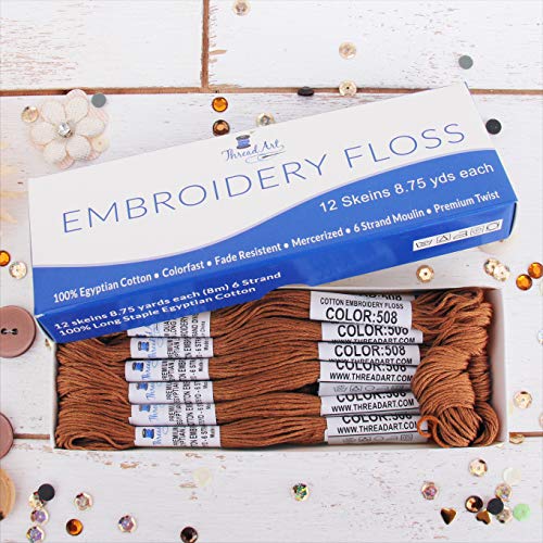 Image of 12 Skeins ThreadArt Cotton Embroidery Floss, Brown | Long fiber cotton embroidery floss for cross stitch, hand embroidery and bracelets. Six-strand floss separates easily.