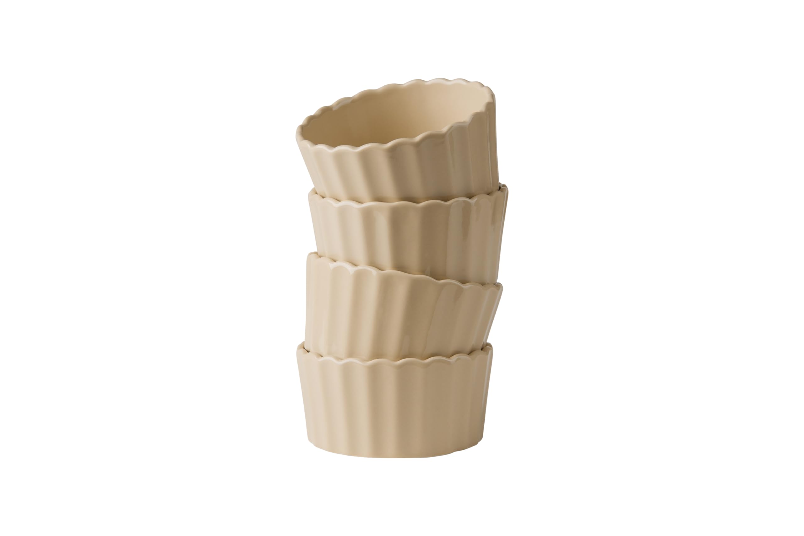 Sallys Stoneware Ofenform rund 4er Set 10 cm - Auflaufform aus natürlichen Materialien, kratz- und schnittfest (Desert Beige)