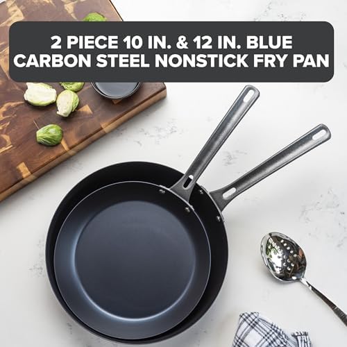 Viking Nonstick Frying Pans, Blue Carbon Steel Kitchen Cookware, 10 and 12 Inch, Black - Thumbnail 5