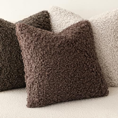 Image of Foindtower 2 Pieces 24x24 Inch Red Brown, Faux Fur Throw Pillow Cover Accent Sherpa Furry Pillow Covers Fuzzy Soft Pillowcases Cozy Sheepskin Decorative Fleece Cushion Case for Bed Couch Living Room