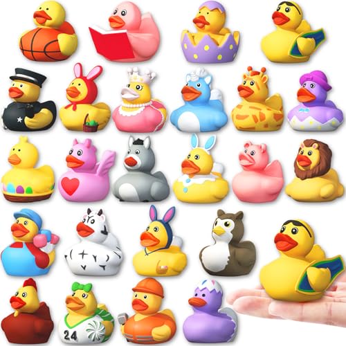 XIMISHOP 24 Pack Colorful Rubber DucksNovelty Cute Yellow Floating Bath Ducks for Kids Party Favors Basket Fillers Classroom Prizes