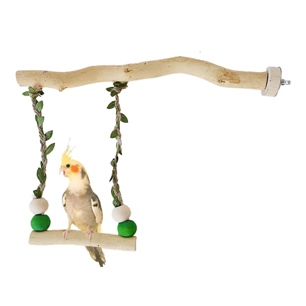 Parrot Stand Swing Toys,Natural Wood for Birds Toys,Cage Accessories,Suitable for Budgerigar, Parakeet, Conure, Cockatiel, Mynah, Love Birds, Finches and Other Small Medium Birds(S)