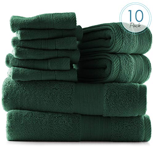 Image of Hearth & Harbor Bath Towels for Bathroom - 100% Ring Spun Cotton Luxury - Ultra Soft & Highly Absorbent, Bath Towels Set of 10 - Hunter Green (Pack of 6)
