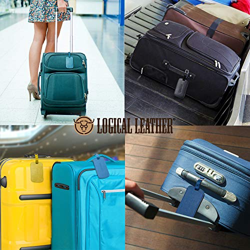 Logical Leather Luggage Tag Genuine Leather Travel Id Tags With Adjustable Leather Strap, Address Card And Privacy Cover, Blue, Set Of 2 #TOP5