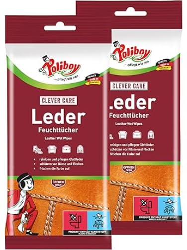 POLIBOY Leder Feuchttücher - Zur Pflege und Reinigung von Glattleder - 2x 20 Tücher