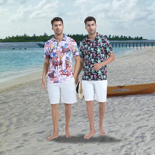 Mens Golf Shirt Short Sleeve Dry Fit Print Moisture Wicking Performance Patterns Collared Polo Shirt4