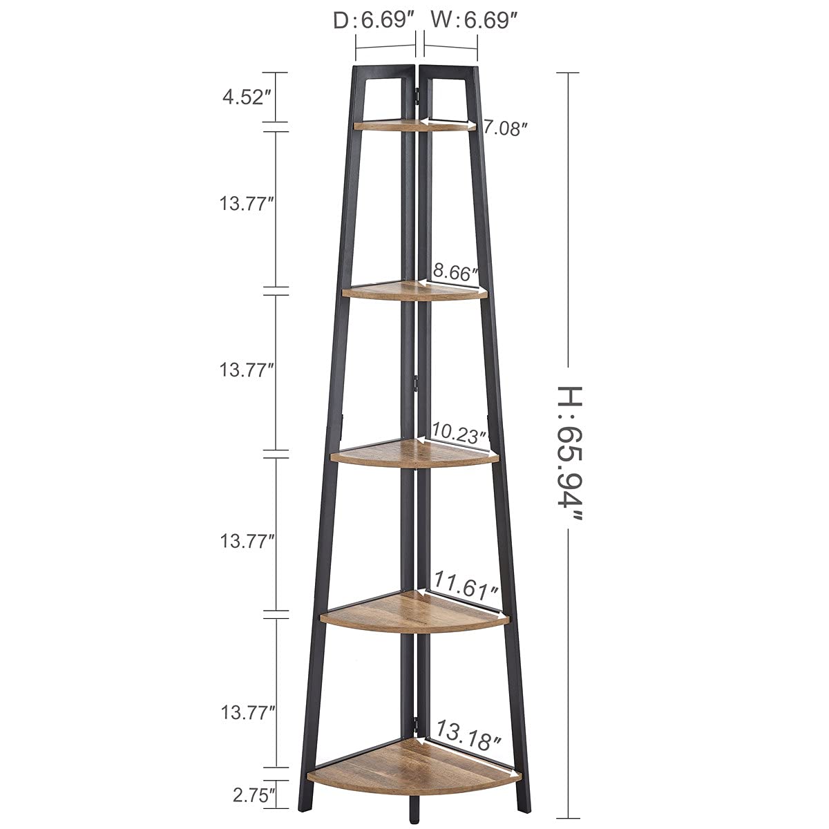 FATORRI 5 Tier Corner Shelf, Rustic Wood Corner Bookshelf, Industrial