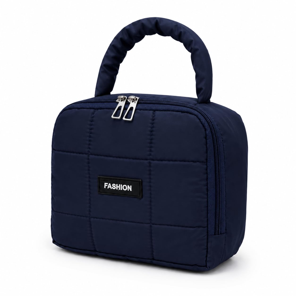 Cloud Puff Vanity Organizer Bag for Women, Quilted Makeup Bag, Travel Cosmetic & Toiletry Storage Case with Handle (Navy)-image-5