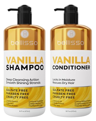 Vanilla Shampoo and Conditioner Set - Sulfate Free and Paraben Free - Deep Moisturizing Hair Care for Women and Men - All Hair Types - Hydrating, Salon Repair - 16 Fl Oz (Set of 2)