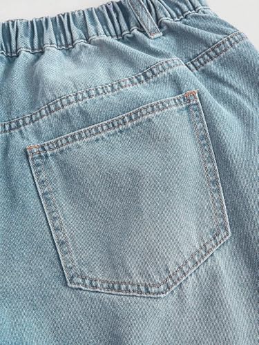 High Waist Wide Leg Jeans, Light Blue Denim, Elastic Waistband, Baggy Fit3