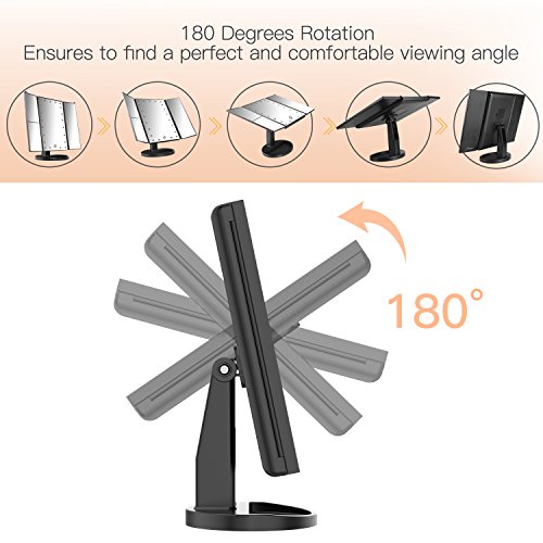 BESTOPE Makeup Mirror Magnification Vanity Make up Mirror 21 LED Lights Tri-Fold Mirrors (Black)