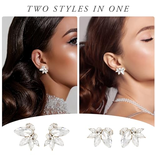 SWEETV Sparkly Rhinestone Stud Earrings for Women, Crystal Wedding Bridal Earrings for Brides,Cluster Bridesmaid Earrings, Prom Formal Party Jewelry4