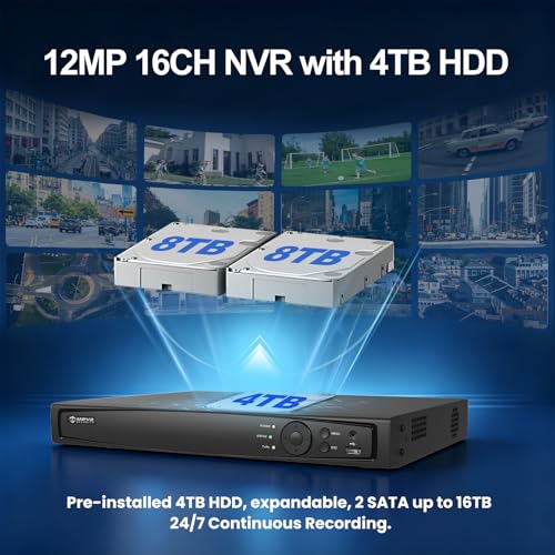 Image of Anpviz 4K 16Ch 16X8MP Wired PoE Security Camera System 12MP NVR, 4TB HDD | Strobe Sound Light Alarm, Human /Vehicle Detection, Two Way Audio, 12MP NVR Plug & Play for Business 24 /7 Recording