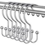 Bathway Shower Curtain Hooks Ring Chrome, 12 Pcs Double Sided Shower Hooks, Rust Proof Metal Shower Hooks for Bathroom, Anti-Drop Shower Rings for Shower Curtain & Liners