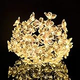 MOTOSTAR ソーラー LED ストリングライト イルミネーションライト 50電球 7M IP65防水 8モード 夜間自動点灯 ソーラーライト 屋外 キャンプ用 ガーランドライト クリスマス/ハロウィン/パーティー/バレンタインデー/新年/祝日/結婚式/学園祭屋外/室外/室内/庭対応 ソーラーパネル 飾りライト (桜の花)