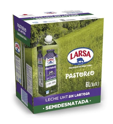 Larsa Leche Sin Lactosa Semidesnatada - Paquete de 6 x 1000 ml - Total: 6000 ml