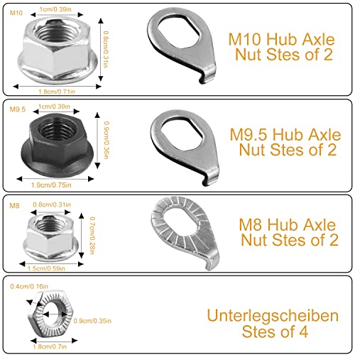 Achsmutter Fahrrad M8 M9.5 M10 Edelstahl Flanschmuttern mit Sperrverzahnung Sechskantmutter Fahrrad Sicherheitsscheibe Kit