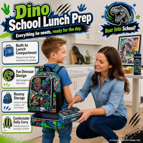 Image of WZLVO 2-In-1 Boys Dinosaur Backpack Set, 17 inch Cool UV Printing Kids Bookbag /School Bag with Built-in Lunch Compartment & Pencil Bag for Preschool to Elementary - Dinosaur Khaki