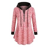 Lfly Damen Hoodies Bluse Langarm Casual Zip V-Ausschnitt Kapuzenpullover Damen Freizeit Bequemer Kordelzug Hooded Petticoat Bluse Mode Einfarbig Sweatshirts Christmas 3XL