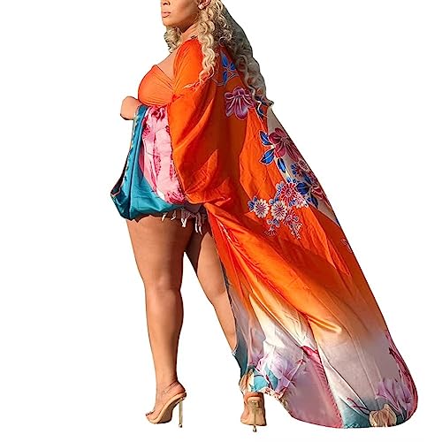 Cárdigan kimono floral de satén largo para mujer estilo bohemio 3