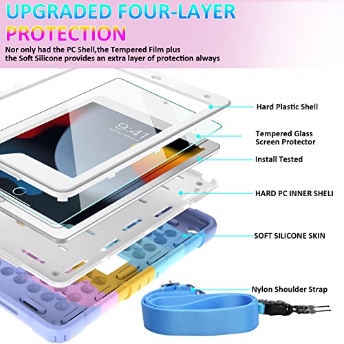 Ipad 9Th/8Th/7Th Generation Case 10.2 With 9H Tempered Glass Screen Protector Pencil Holder Kickstand&Shoulder Strap For Kids| Ambison Push Popit Fidget Case For Ipad 10.2 Inch 2021/2020/2019-Rainbow #TOP5